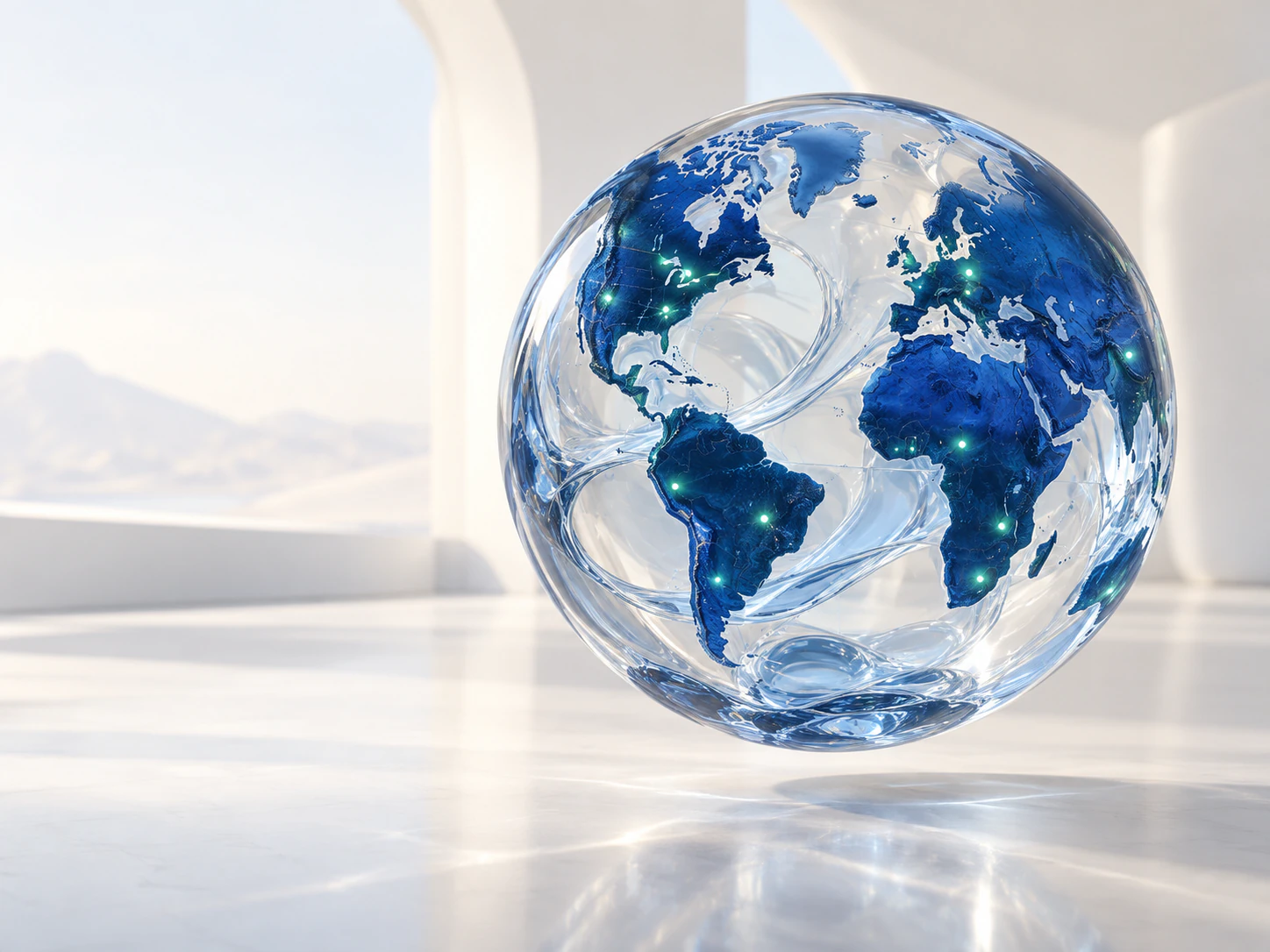 Sculptural glass globe representing the international VPS server network
